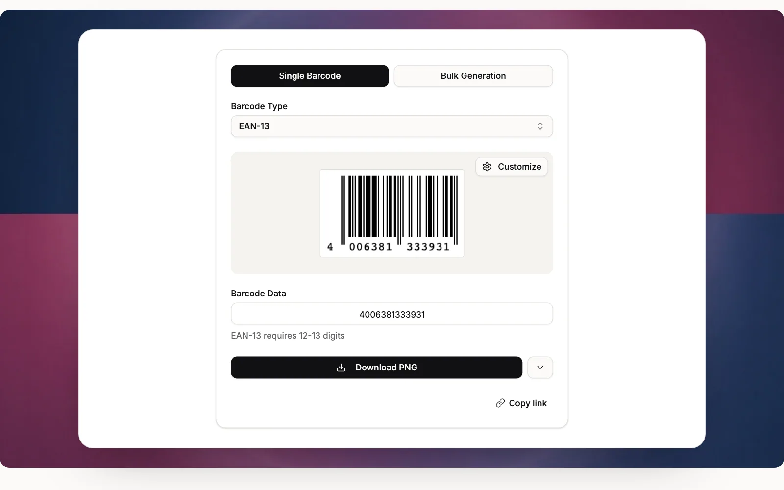 An EAN-13 product barcode generated from its digits, ready to download as PNG